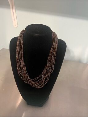 Silpada Multistrand Brown Seed Bead Necklace with Sterling Silver Clasp